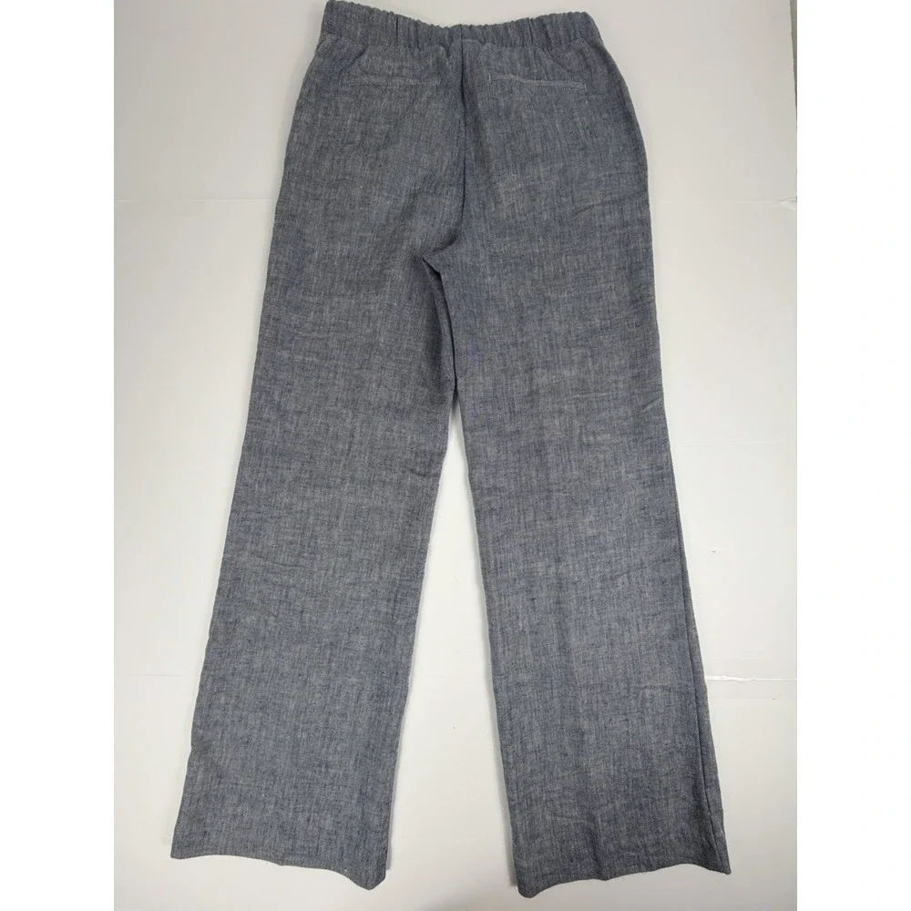 Lands' End Womens Size 4 Blue Linen Blend Wide Leg Pull On Pants Mid Rise - Picture 3 of 8